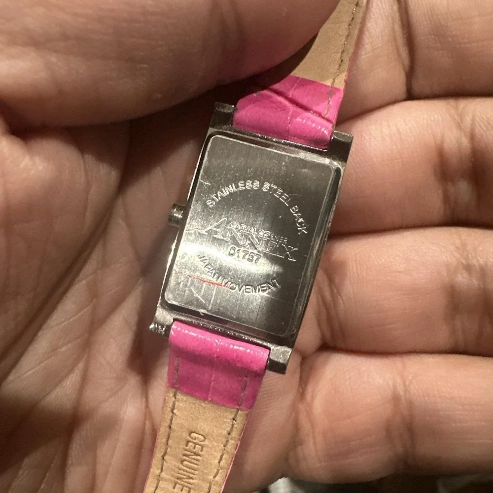 Working ANNEX 19mm MOP Rectangle Pink Leather‎ Quartz Women's Watch New Battery